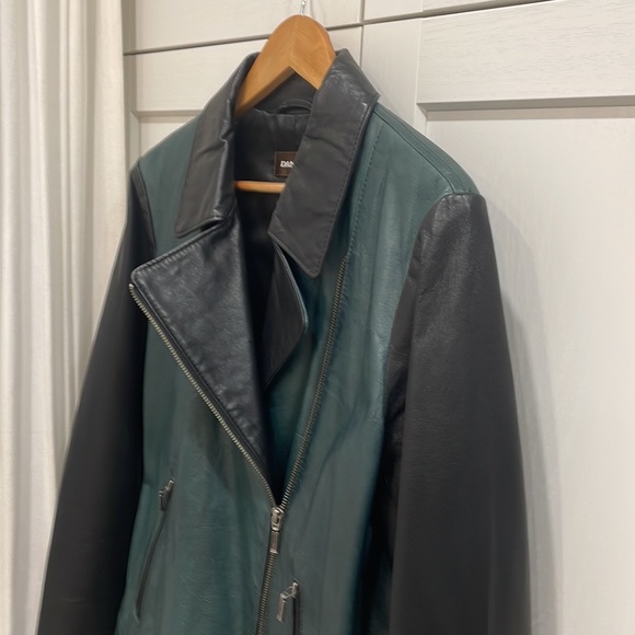 Danier Genuine Leather black and green Jacket Moto Style women’s large - Picture 3 of 13